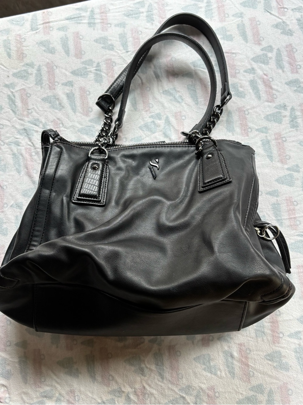Black Shoulder Bag with Chain-Accent Straps